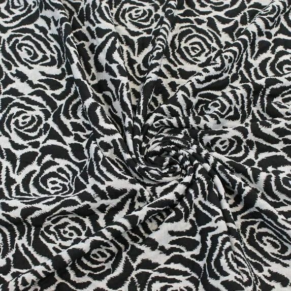 60 Inch Rayon Poly Spandex Blend Classic Damask Stretch Jacquard Knit Fabric By The Yard, Offwhite Black