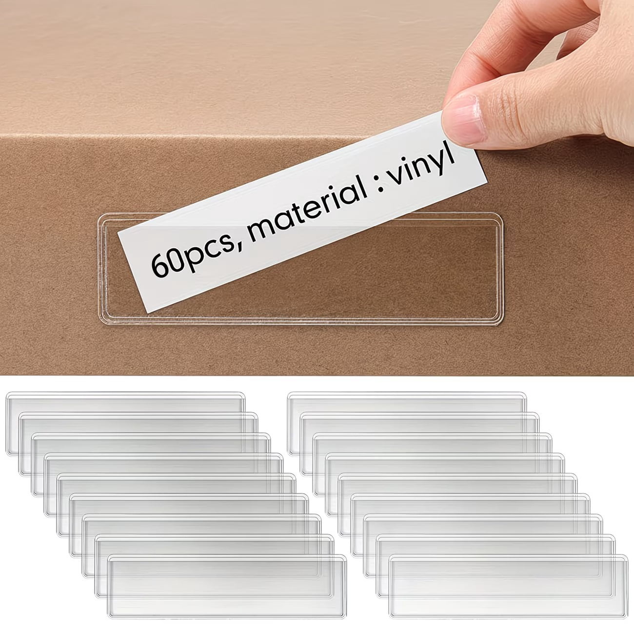 60 Clear Self-Adhesive Label Holders for Shelf Bins Bookshelves Storage ...