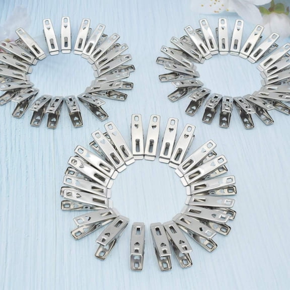 60 Clips, 1 Plastic Box 60 Pcs Strong Stainless Clothes Pins Metal Laundry Clips with Storage Box for Clothes Sock Sealing Photos