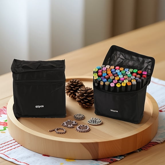 60 Color Double-headed Markers, Art Supplies, with Portable Storage Case, for Sketching Anime Illustrations