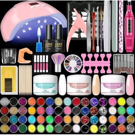 60-Color Professional Acrylic Nail Kit with Drill & UV Light - Complete All-In-One Manicure Tools Set for Beginners Home Salon Use