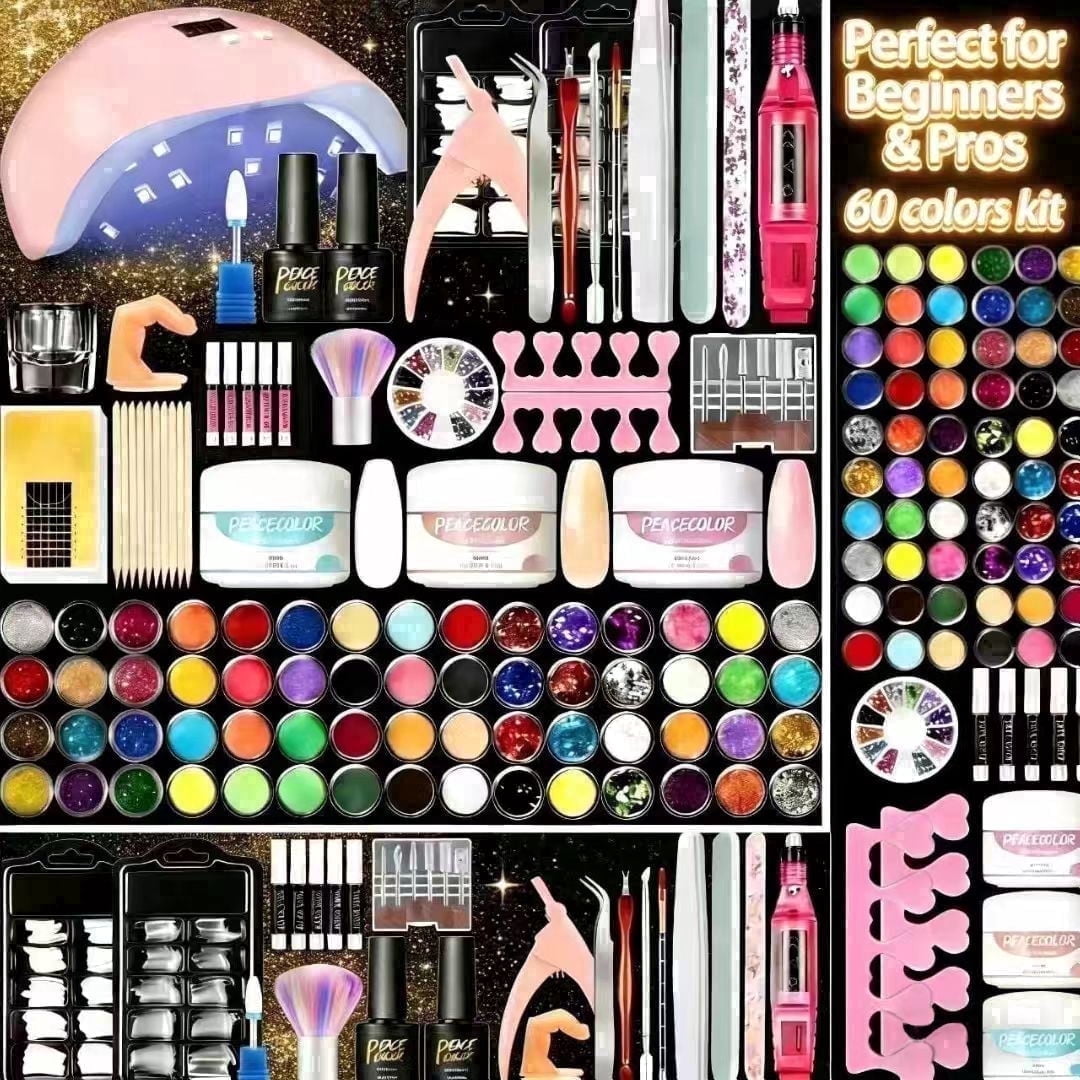 60-Color Acrylic Nail Kit with Drill & UV Light - All-In-One Complete Manicure Set for Beginners & Pros, Home Salon, Non-Toxic, Great Gift for Women