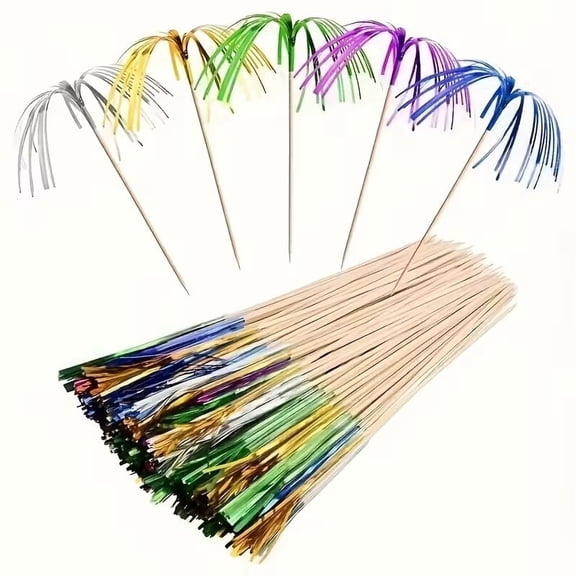 60 Colorful Tassel Firework Picks for Party Decorations