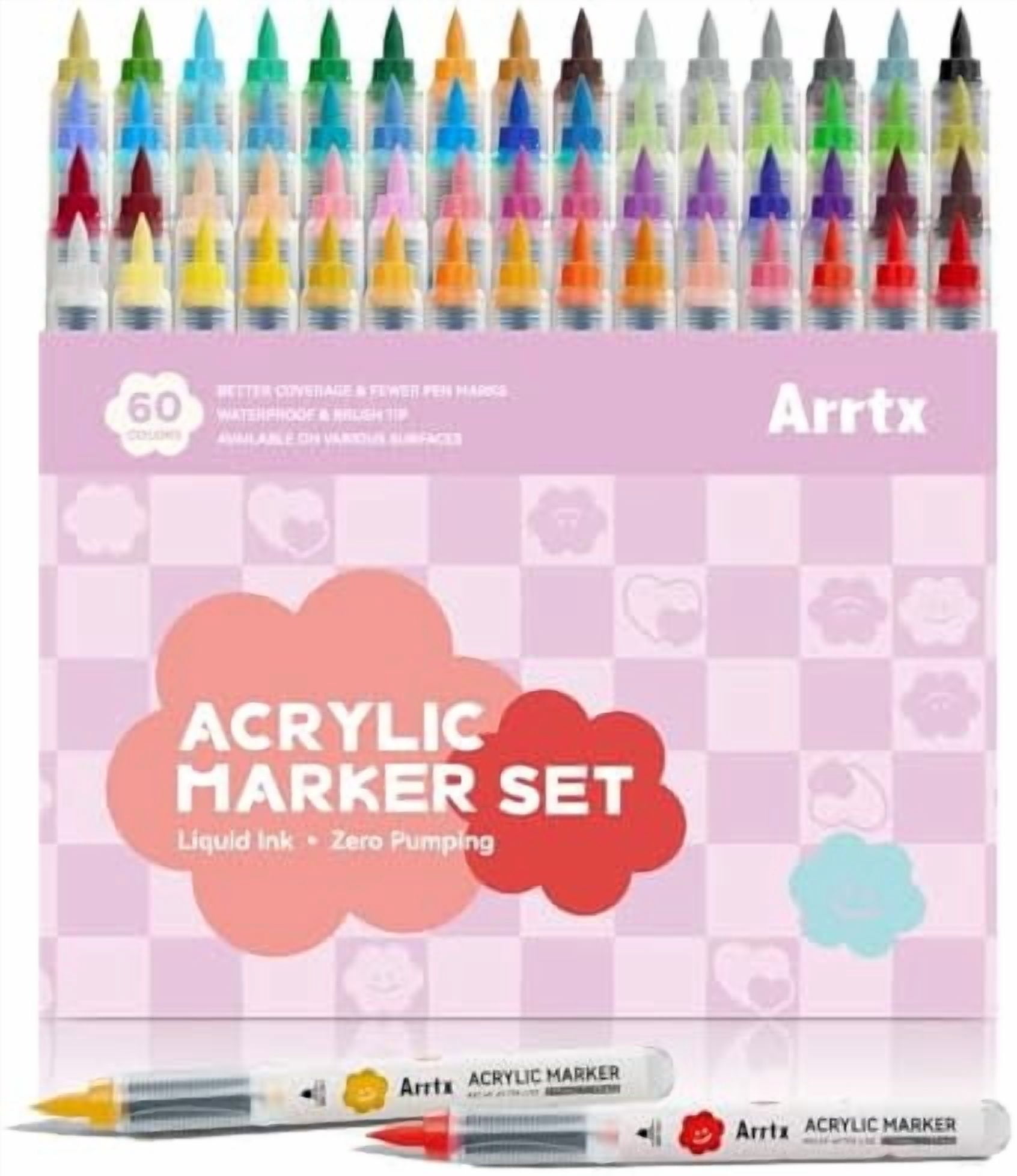 60 Colors Acrylic Markers - Brilliant & Vivid, Water-Based Quick-Dry ...
