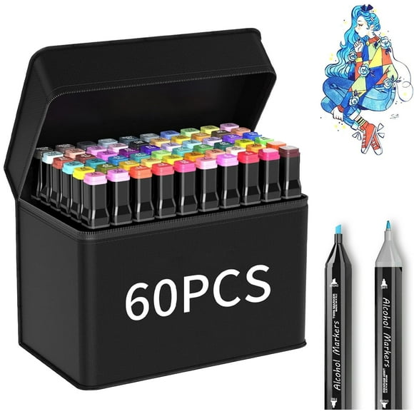 60 Colors Alcohol Markers Set,ANUNU Dual Tip Art Markers，Drawing Markers