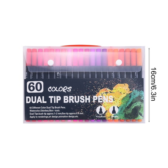 60 Colors Dual Tip Brush Pens, Fine Liner & Brush Tip Water-Based Art Markers, Non-Toxic for Drawing, Sketching, Calligraphy, Coloring and Journaling Projects