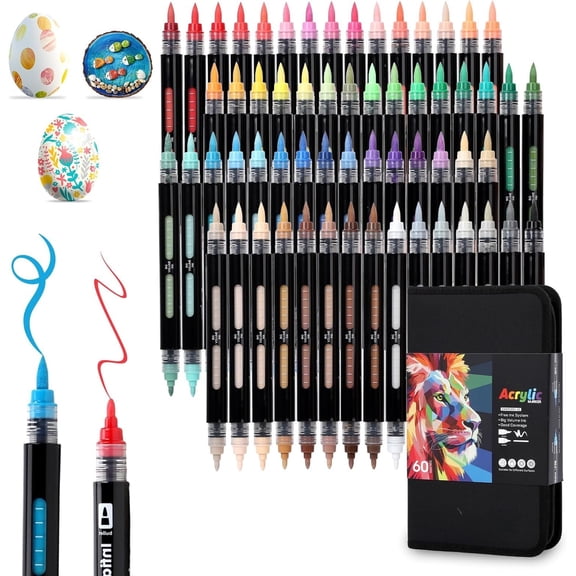 60 Colors Dual Tip   Markers Automatic Ink Control   Pens, Fine & Brush Tip  Markers Set for Christmas Decorations, Glass, Stone, , DIY & Art Supplies