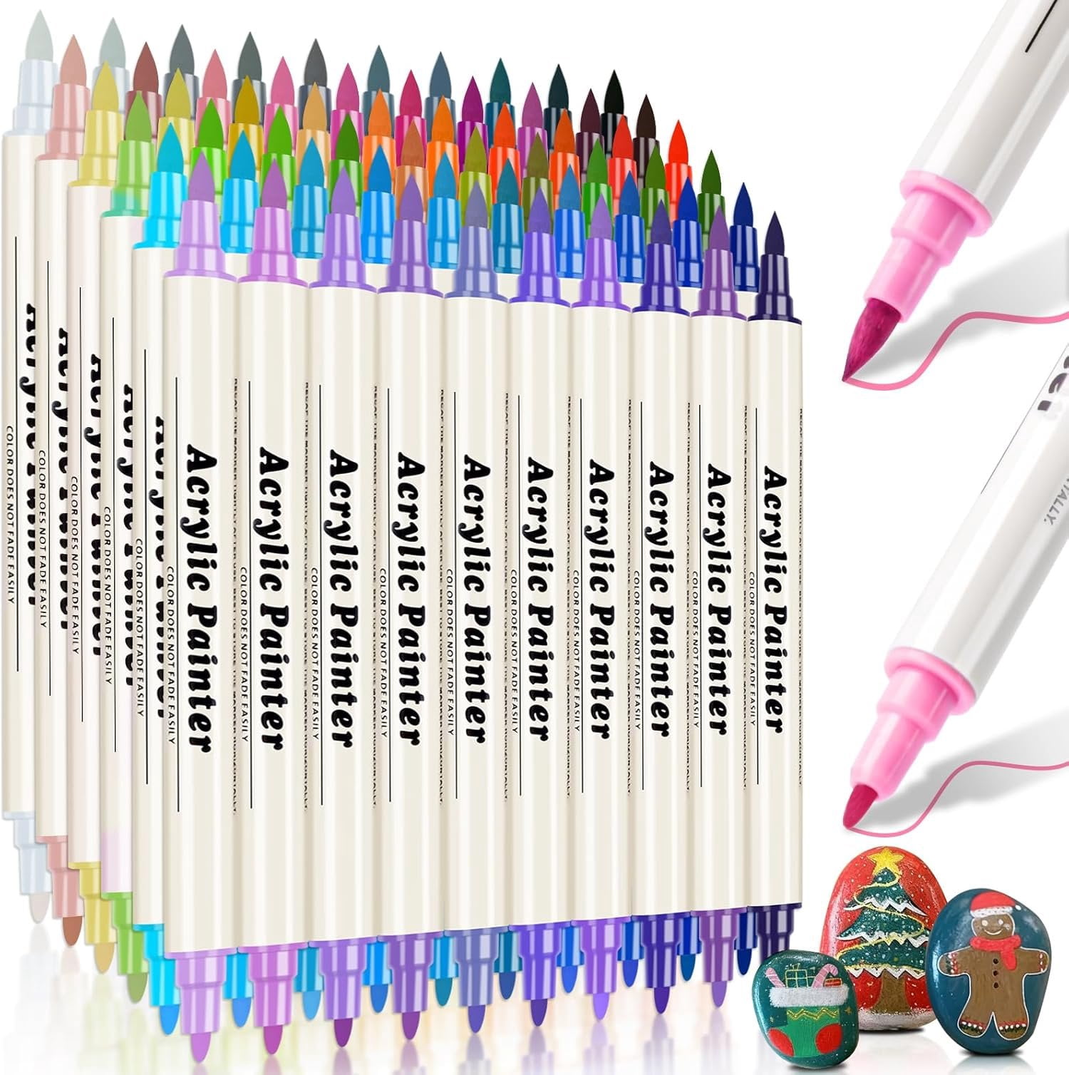 60 Colors Dual Tip   Pens Markers, Brush & Fine Tip Coloring Drawing Markers for Christmas Decorations,  Making Art Supplies for , Fabric, Stone, Glass, Rock Painting