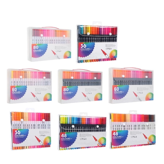60 Colors Dual Tip Watercolor Markers, Washable Water-Based Colored Paint Pens, Fine & Brush Tips Art Marker Set for Pupils, Campus Supplies for Coloring, Drawing, Hand Account, Gift Set