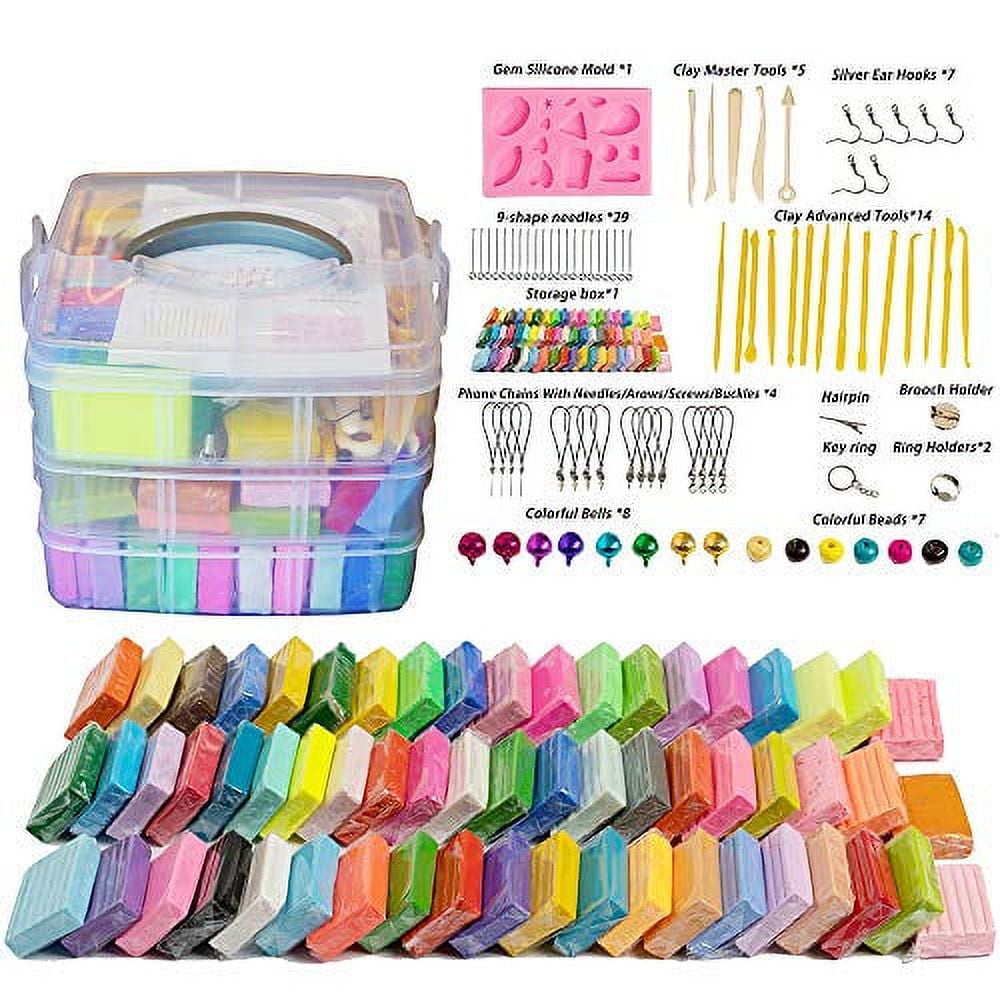 Polymer Clay Starter Kit, 50 Colors Oven Bake Clay with 8 pcs Modeling  Tools and 30 Jewelry Accessories, Safe and Nontoxic DIY Baking Clay Blocks  Accessories. : : Home & Kitchen