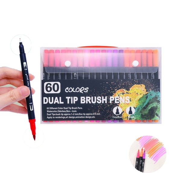 60 Colors Washable Acrylic Paint Markers, Soft & Hard Dual-Tip Fine Brush Pens for Stone, Wood, Calligraphy, Canvas, Ceramic, Metal, Glass, Rock Painting, and DIY Crafts