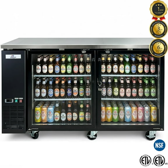 60" Commercial Back Bar Cooler – Double Glass Door Beer Refrigerator, 16 cu.ft, R134a, 115V | NSF ETL Certified