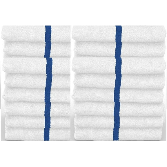 60 Commercial Kitchen Cleaning Towel 16x19 Bulk Bar Mop Towel 31oz use as Home Kitchen Cleaning Towels, Restaurant bar mop Towels Blue Center Stripe by Towels N More