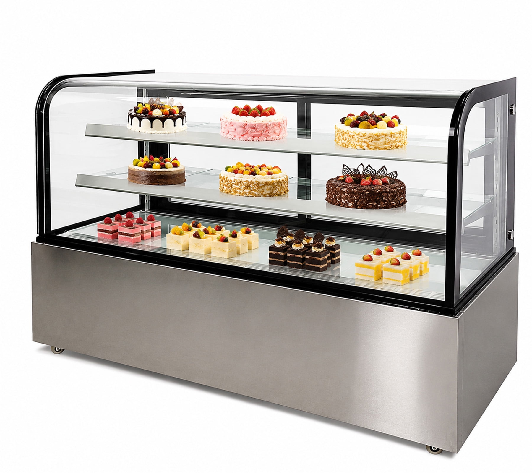 60" Commercial Refrigerated Bakery Display Case, Curved Glass Cake Showcase Refrigerator, LED Lighting, ETL