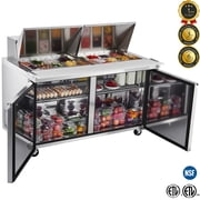 60 Commercial Sandwich Prep Table, 2-Door Refrigerated Prep Station, 16-Pan Capacity, 16 cu.ft, Stainless Steel, R290, NSF/ETL Certified