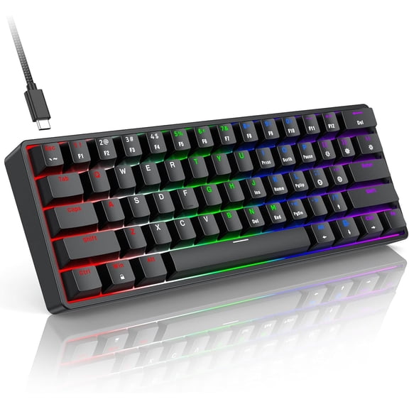 60% Compact Mechanical Keyboard for //PC, for Office & Gaming, 61 Backlit Wired Keyboard with Linear Red for Response & Smooth Typing, Black