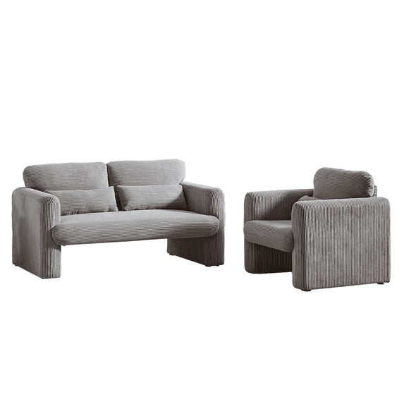 60" Corduroy Fabric Loveseat Sofa with 33" Single Sofa, Modern Comfy Lounge Accent Couch with Support Pillow & Armrests for Apartment Office Living Room Bedroom, Grey