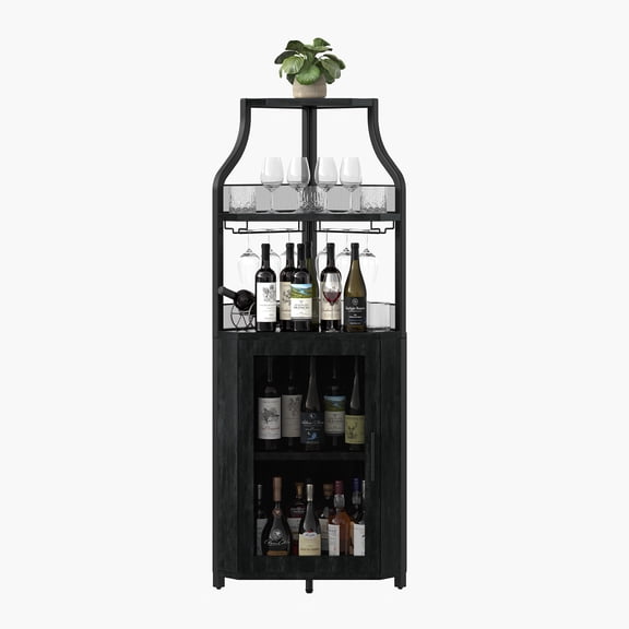 60"  Corner Bar Cabinet,Wine Storage Cabinet with Wine Rack & Glass Holder,Liquor Cabinet with Metal Mesh Door for Kitchen, Living Room