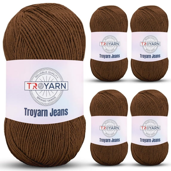 60% Cotton 40% Acrylic Crochet Yarn - 5 Skien Bulk - Brown, Soft Fine/Sport for Crocheting/Knitting - Ideal for Amigurumi Dolls & Baby Garments