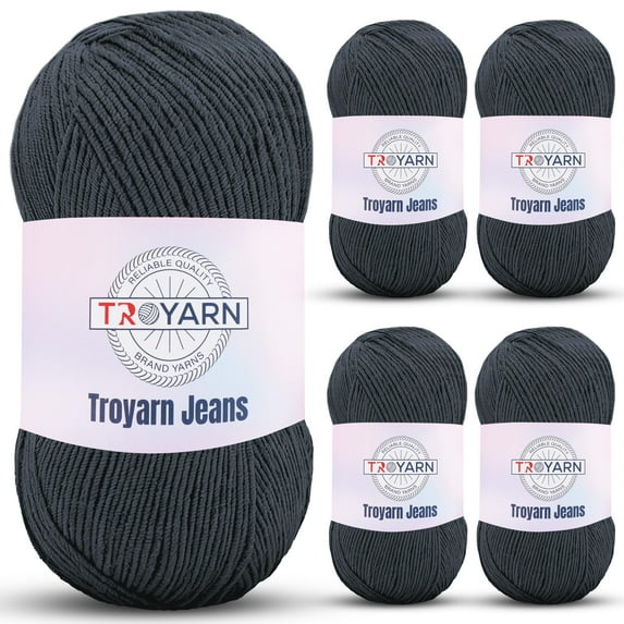 60% Cotton 40% Acrylic Crochet Yarn - 5 Skien Bulk - Dark Grey, Soft Fine/Sport for Crocheting/Knitting - Ideal for Amigurumi Dolls & Baby Garments