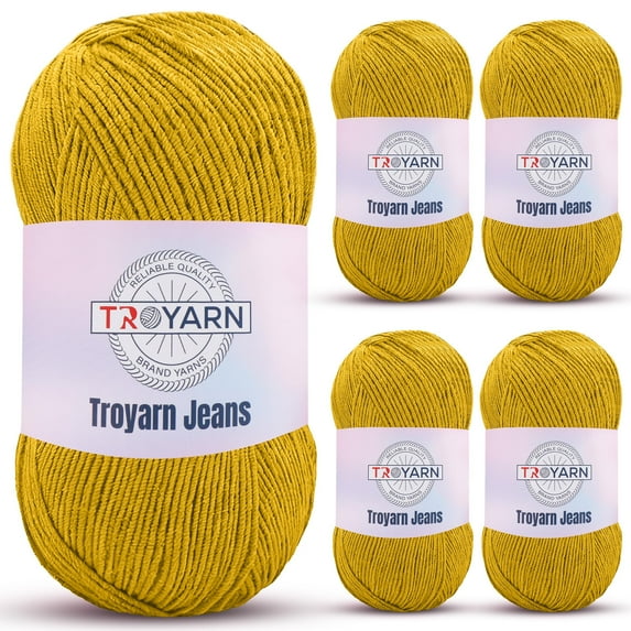 60% Cotton 40% Acrylic Crochet Yarn - 5 Skien Bulk - Dark Yellow, Soft Fine/Sport Yarn for Crocheting/Knitting - Ideal for Amigurumi Dolls and Baby Garments
