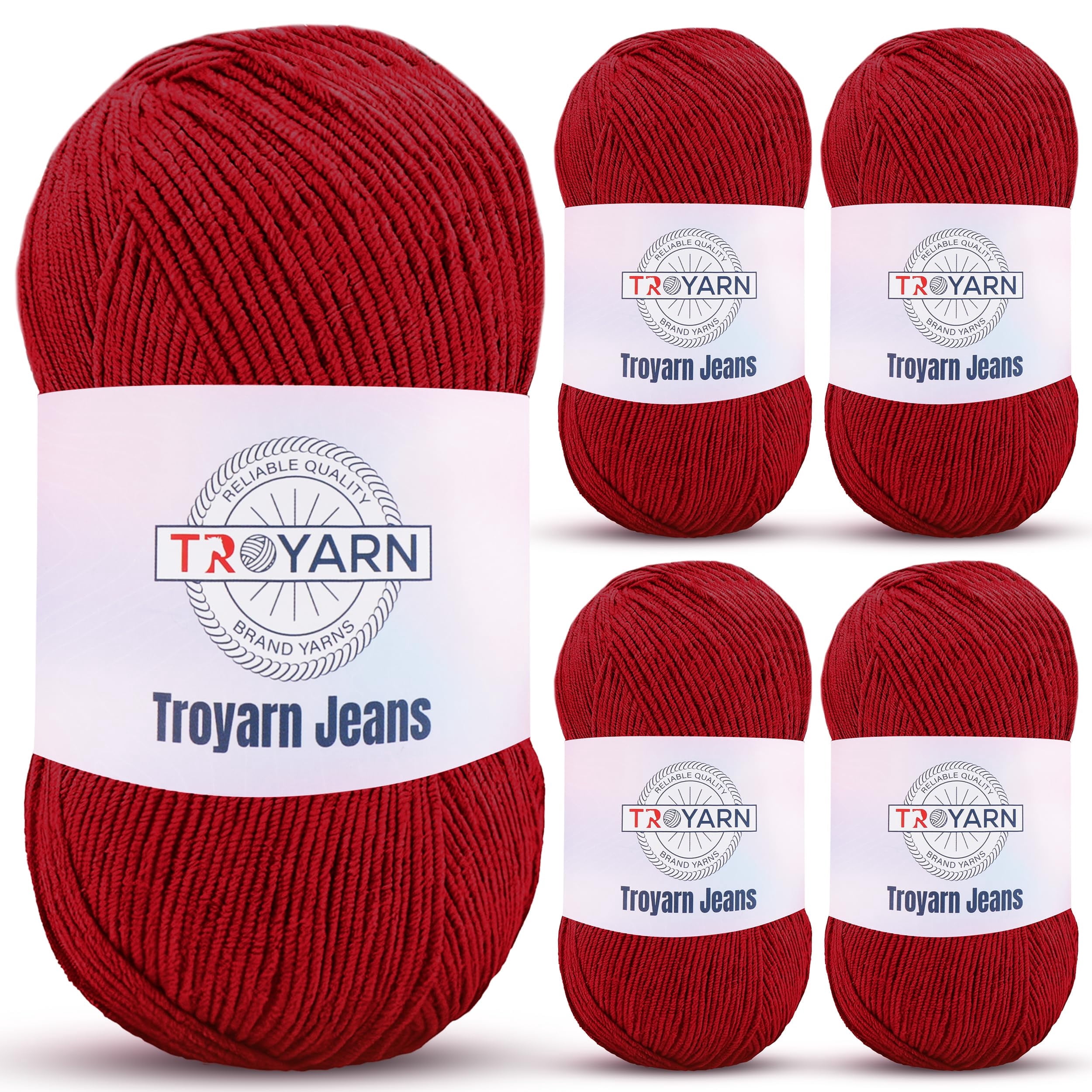 60% Cotton 40% Acrylic Crochet Yarn - 5 Skien Bulk Yarn - Bordeaux, Soft Fine/Sport Yarn for Crocheting/Knitting Yarn - Ideal for Amigurumi Dolls and Baby Garments