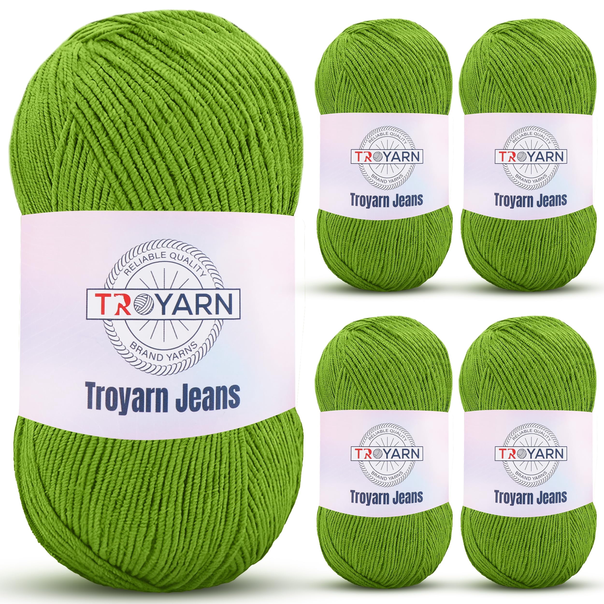60% Cotton 40% Acrylic Crochet Yarn - 5 Skien Bulk Yarn - Green, Soft Fine/Sport Yarn for Crocheting/Knitting Yarn - Ideal for Amigurumi Dolls and Baby Garments