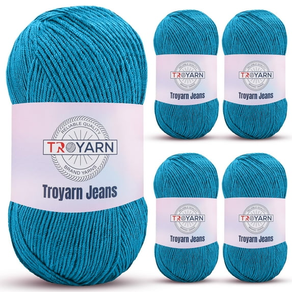 60% Cotton 40% Acrylic Crochet and Knitting Yarn - 5 Bulk Skien - Soft Fine Sport Yarn, Turquoise, Ideal for Amigurumi Dolls and Baby Garments