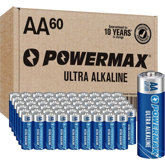 60-Count AA Batteries, Ultra Long Lasting Alkaline Battery, 10-Year Shelf Life, Reclosable Packaging