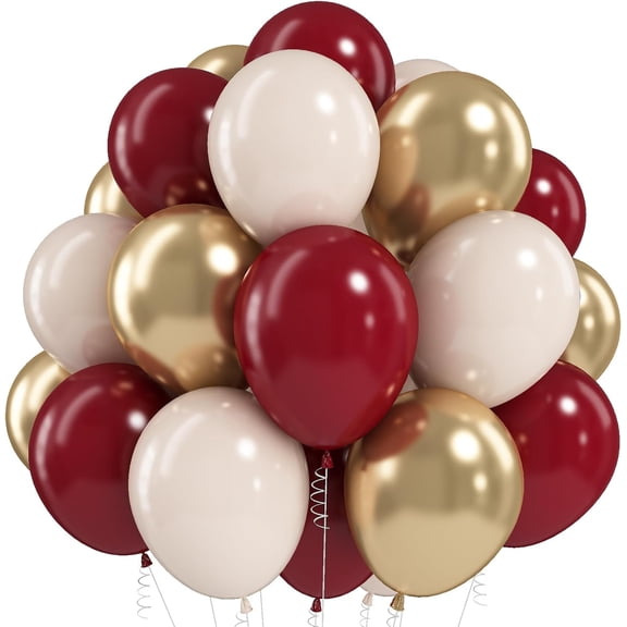 60 Count Burgundy Maroon Gold Beige White Latex & Metallic Balloons for Birthday Baby Shower Wedding Bachelorette Graduation Party Decorations