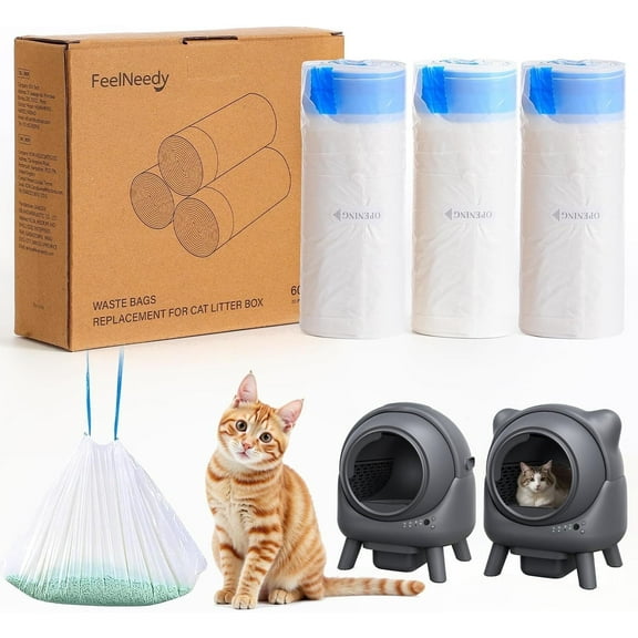 60 Count Cat Litter Box Liners Replacement Waste Bags for FeelNeedy S20-A Automatic Self Cleaning Cat Litter Box