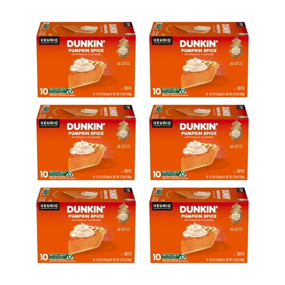 (60 Count) Dunkin' Pumpkin Spice Flavored Coffee, Medium Roast K-Cup Pods