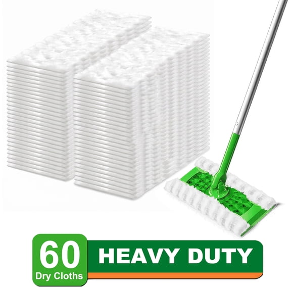 60 Count Heavy Duty Dry Sweeper Mop Refills, Deep Clean Multi-Surface Disposable Pads for Floor, Unscented