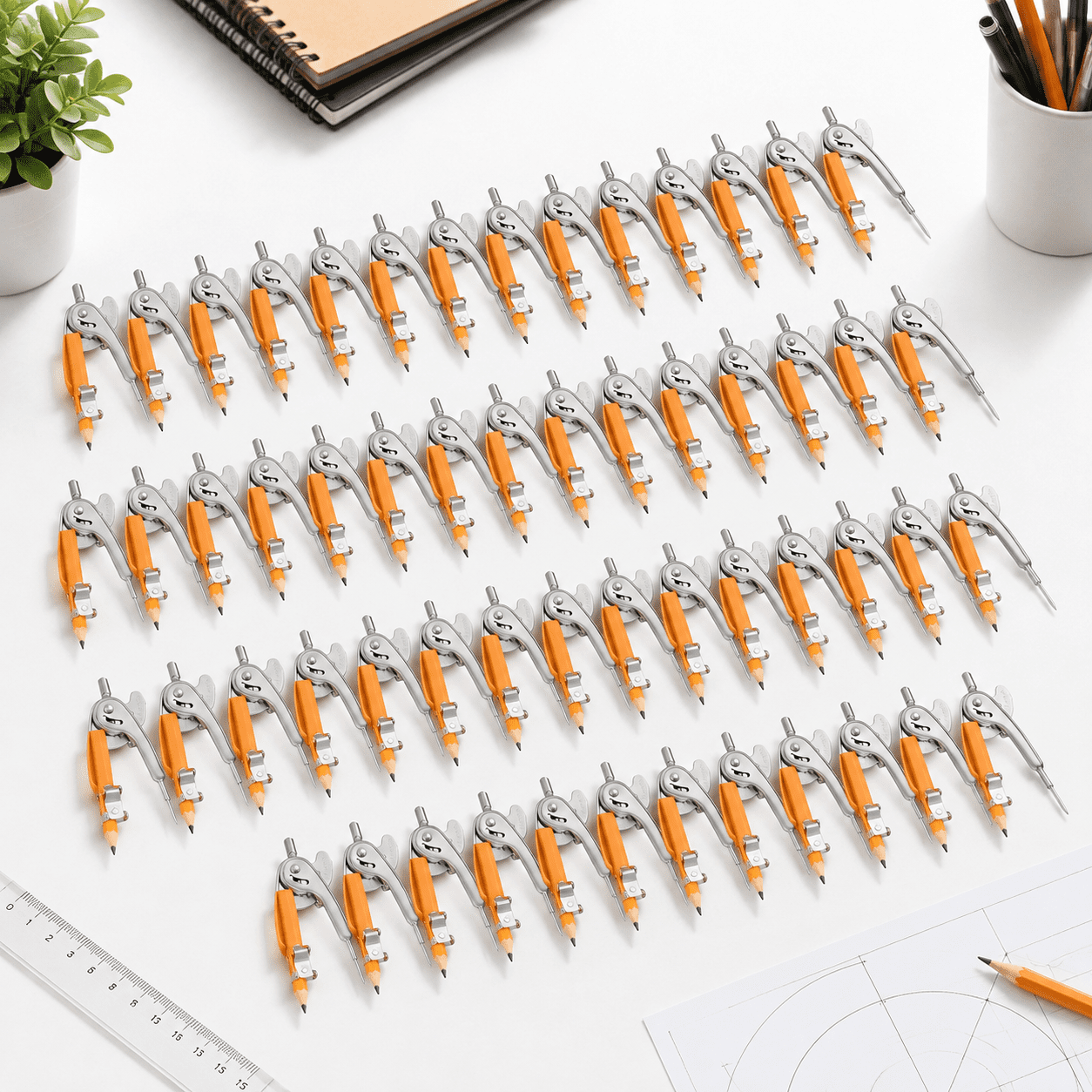 60 Count Metal Math Geometry Compass Set with Attached Pencils for ...