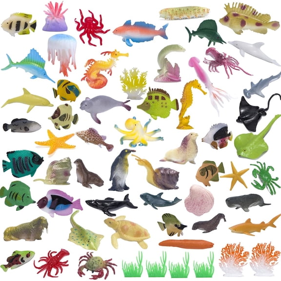 60 Count Sea Animals Figures Plastic Mini Toy Set STEM Bath Shower Play for Toddlers