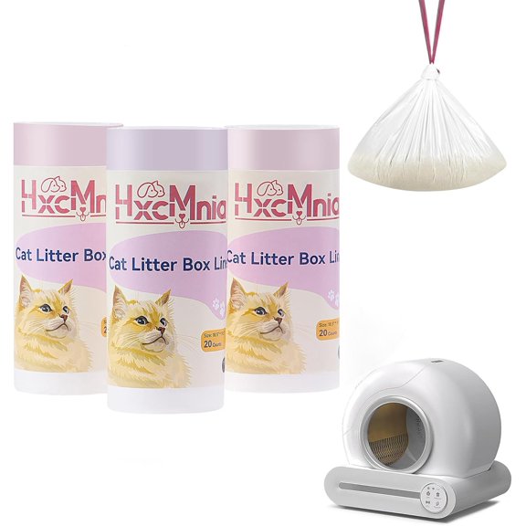 60 Count Self-Cleaning Litter Box Liners compatible with MW-SCO1/MW-SC02/MW-LR01 - Leakproof & Odor-Control Design, 2x Thicker Material Than Standard Liners, Automatic Litter Box Accessories