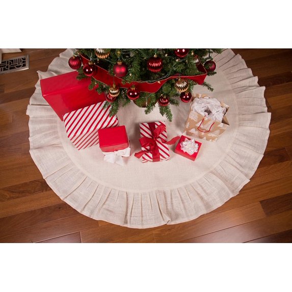 60" Cream Christmas Tree Skirt with Ruffled Edge by Primitive Home Decors