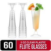 60 Crown Display Quality Plastic Wine Flute Glasses, Glass Like Two Piece 5 Oz Stemmed Champagne Glasses  - Clear