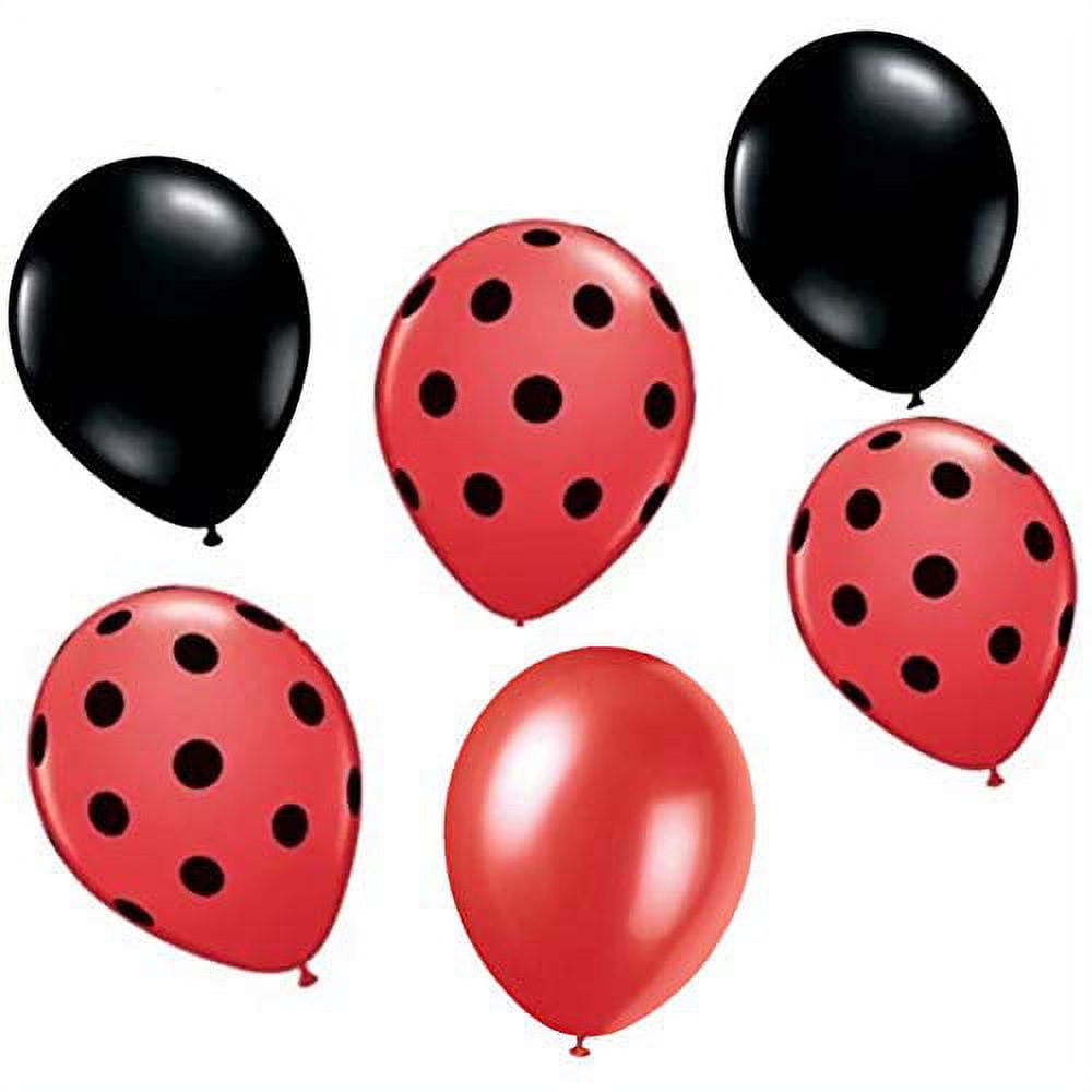 ALLHEARTDESIRES 60 Ct Ladybug Red Black Polka Dot Balloon for Themed Party Boy Girl First 1st Birthday Decoration Baby Shower Supplies