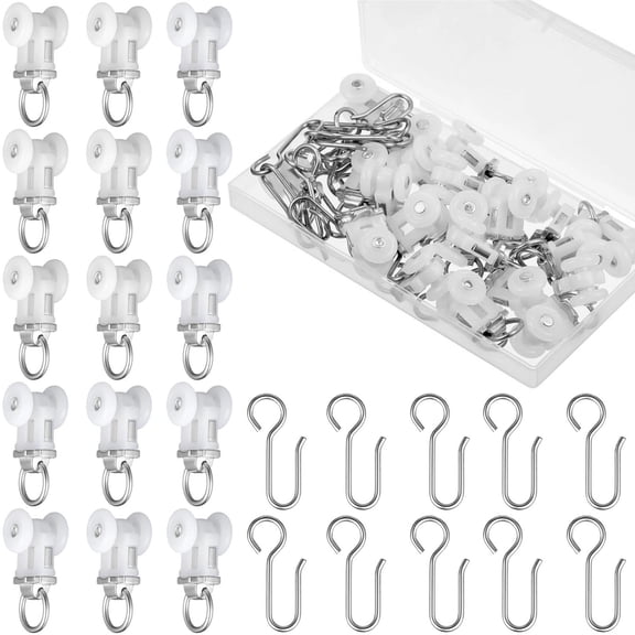 60 Curtain Track Rollers, Stainless Steel Hooks for Ceiling Gliders, 1.57 Inch, Quiet Operation, Corrosion-Resistant, Drapery Hardware for Window Curtains