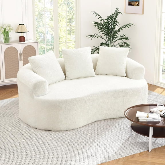 60" Curved Sectional Sofa for Small Spaces - Plush Chenille Modern Cloud Loveseat with Pocket Springs & Memory Foam, Boneless Floor Couch for Living Room, 27.6" Extra Deep Seat, No Assembly (Beige)