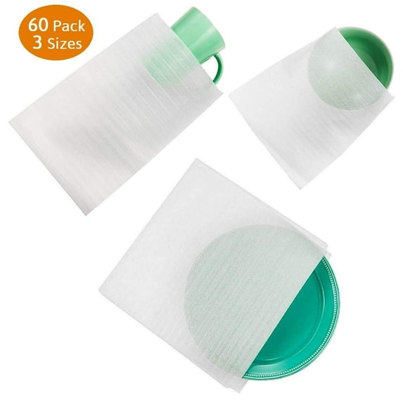 60 Cushion Foam Pouches, Moving Foam Wrap Pouches, Protect Mug, Cup, Glasses, China, and Dishes, Packing Supplies, Packing Cushioning Supplies for Moving