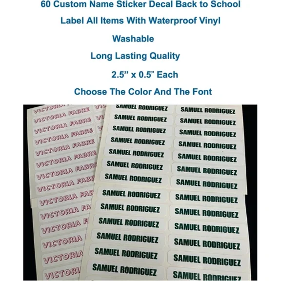 60 Custom Name Label Sticker Decal Back To School Water And Scratch Resistant