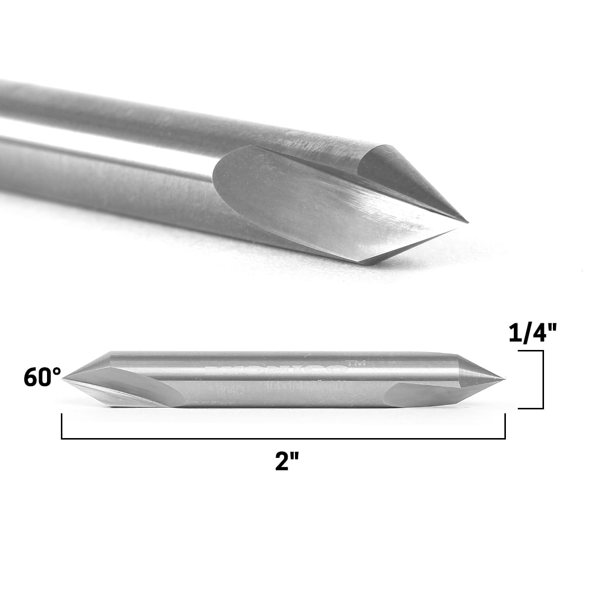 60 Degree Double Ended V Groove Solid Carbide Router Bit - 1/4