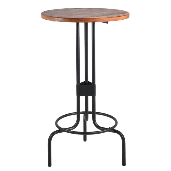 60 Diameter Industrial Bar Table, Rustic Brown Wood Top, Black Metal Base, Round Pub Table for Kitchen or Bar