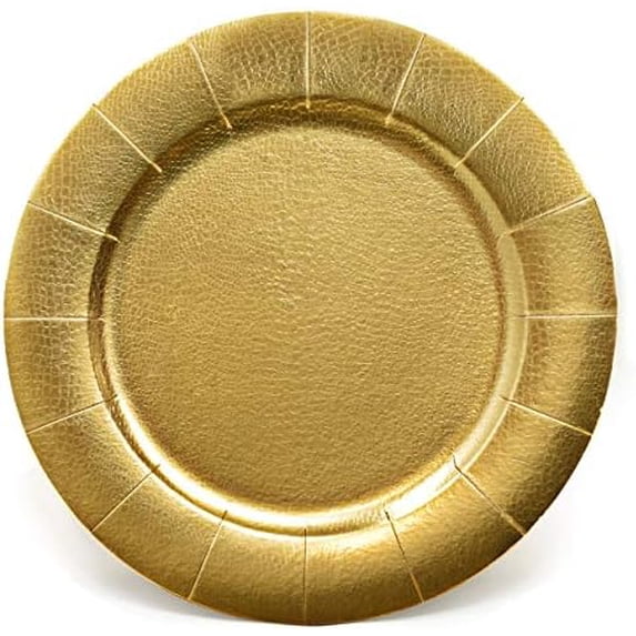 60 Disposable Gold Round Charger Plates 13" Dinner Table Serving Tray Heavy Duty Reusable Paper Cardboard Platters for Table Setting Placemats Cupcake Dessert Weddings Food Safe