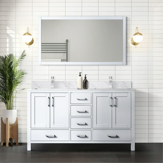 60" Double Bath Vanity, White - Marble Countertop With Faucet Soft Close, Long-lasting Performance Vanity Top And Included Practical Cabinet