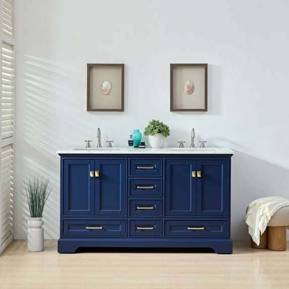 60'' Double Bathroom Vanity with Marble Top