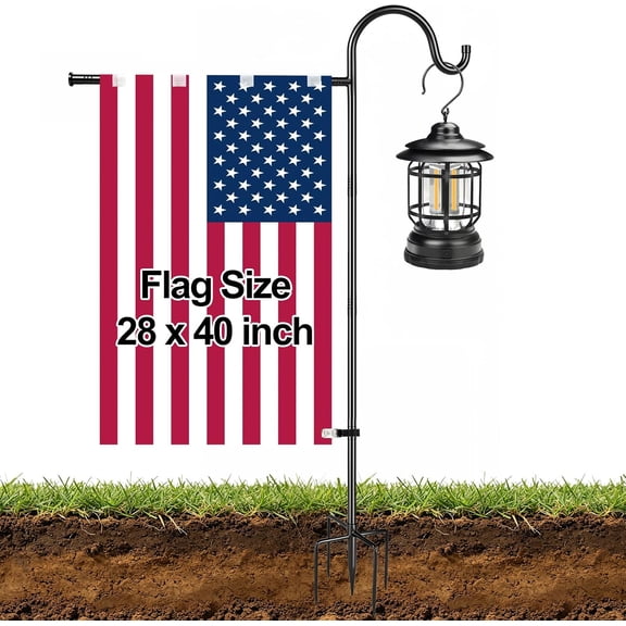 60" Dual-Purpose Garden Flag Stand, 5-Prong Base, Windproof Clips