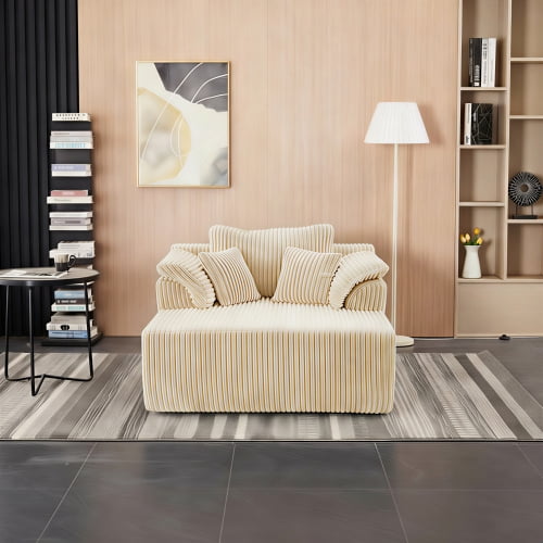 60" Easily Fits Narrow Spaces Modular Sleeper Couch, Deep Seat Sleeper Sofa Chair with High-Density Foam, Upholstered Lazy Floor Sleeper with Corduroy for Living Room, Beige